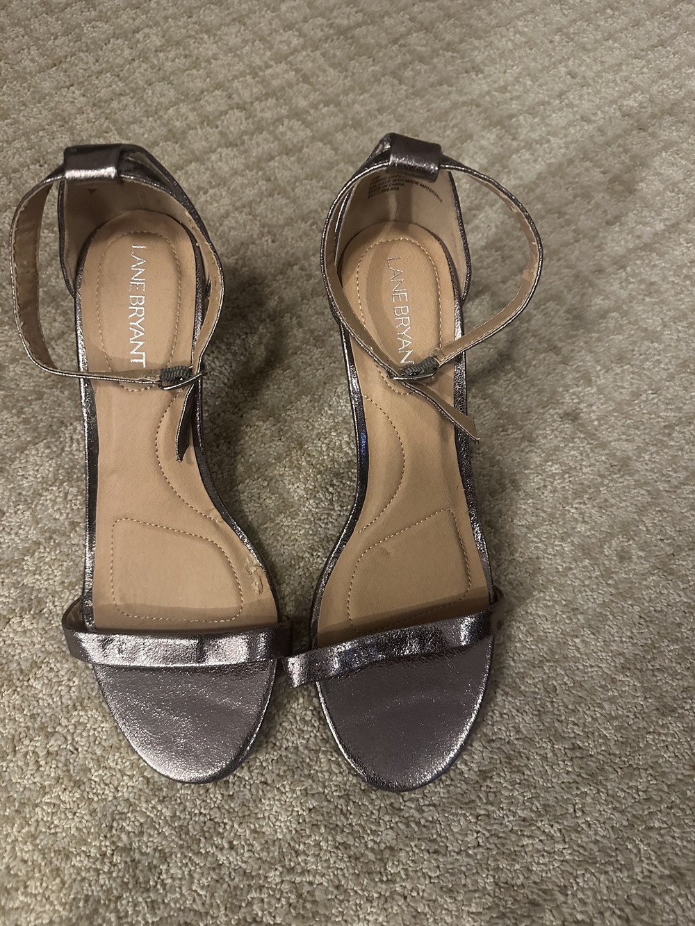 Lane Bryant Metallic Pewter Ankle-Strap Heels